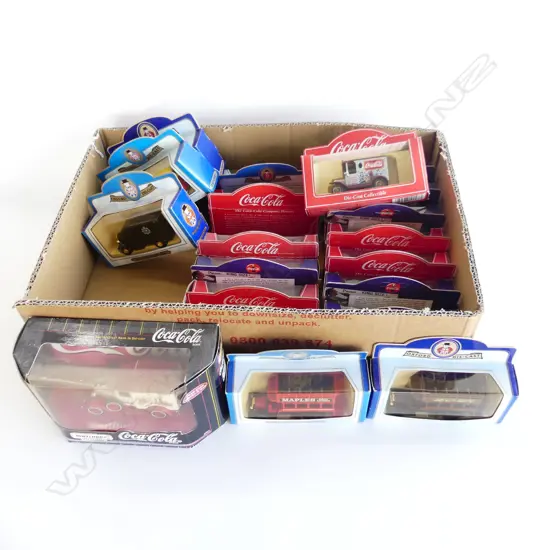 BOX OF MINT & BOXED COCA COLA & OTHER 20 MODEL CARS 