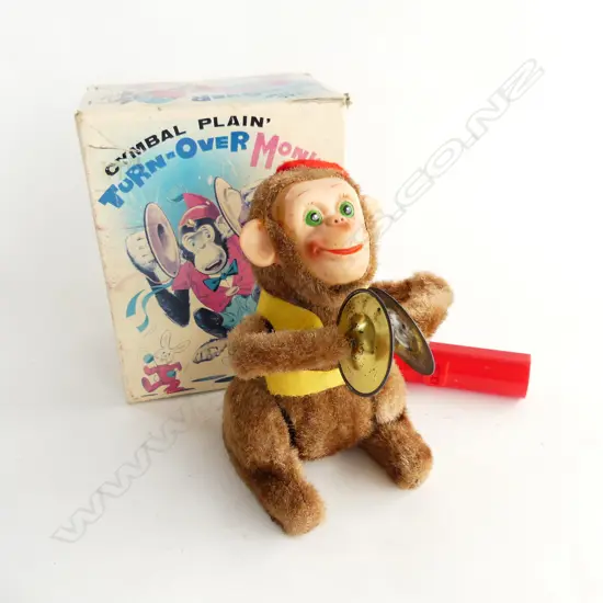TOY 'TURN OVERY CYMBAL PLAYING MONKEY', BATTERY OPERATED REMOTE CONTROL, MADE IN JAPAN BY NOMURA, C1960'S ORIGINAL BOX