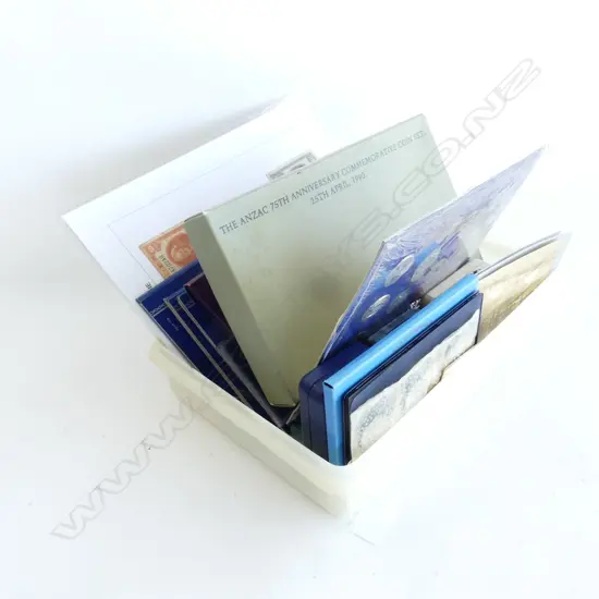 BOX ASST. COMMEMORATIVE COINS ETC