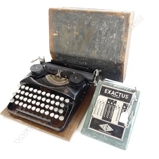 ANTIQUE ERIKA CASED TYPEWRITER + EXACTUS MINI-ADD MACHINE