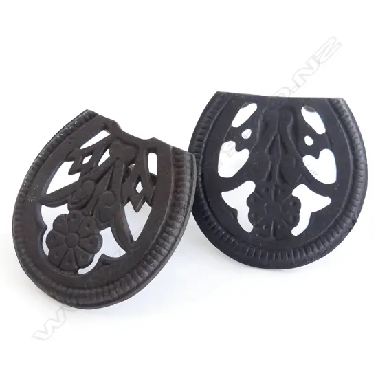 PAIR ANTIQUE CAST IRON RANGE COOKING TRIVETS WITH ADJUSTERS H. 130MM  