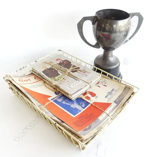 TRAY OF SHEET MUSIC 1940S FASHION MAGS & EP TROPHY H270MM