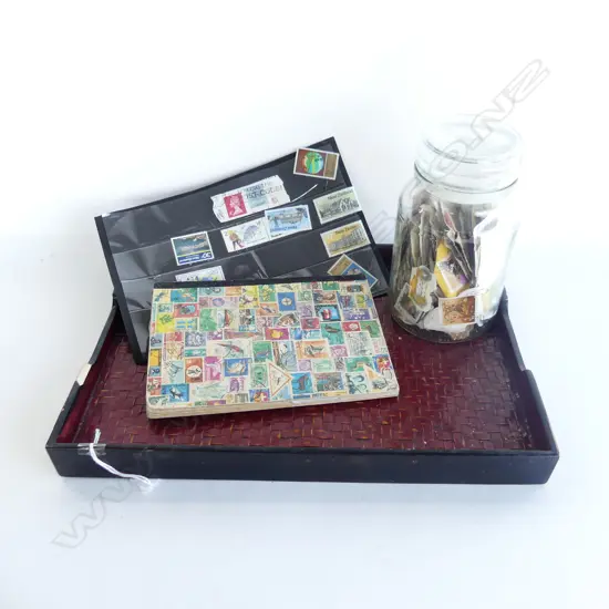 SMALL STAMP COLLECTION: album + 1 pg + jar
