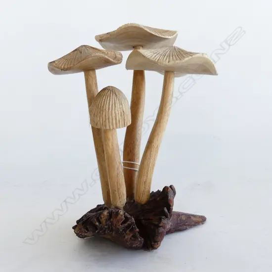 DACTYLANTHUS (WOOD ROSE) w. 4 CARVED WOODEN MUSHROOMS H.175mm