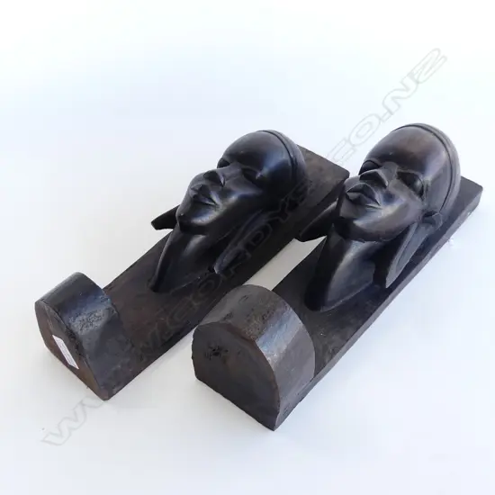 PAIR OF AFRICAN EBONY BOOKENDS AS FEMALE FIGURES. H. 305mm