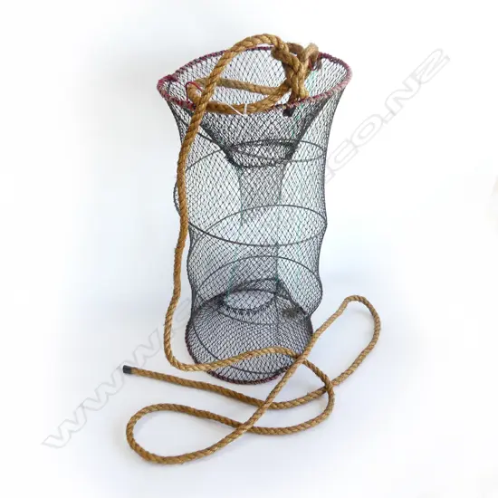 VINTAGE FISHING / CRAB NET cylinder form w wire frame H.560mm. + rope