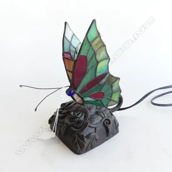LEAD LIGHT BUTTERFLY LAMP ON BRONZED METAL BASE H.195mm