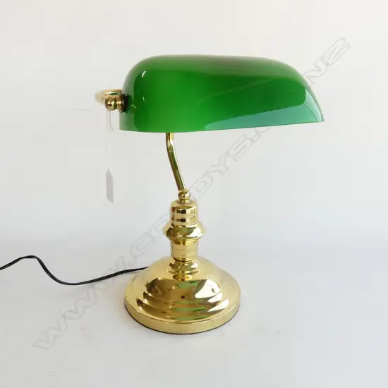 BANKERS LAMP; GREEN GLASS SHADE H.350mm