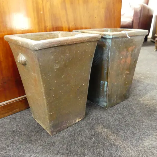 PR MED BAY SQUARE PLANTER ANTIQUE GREEN GARDEN POTS