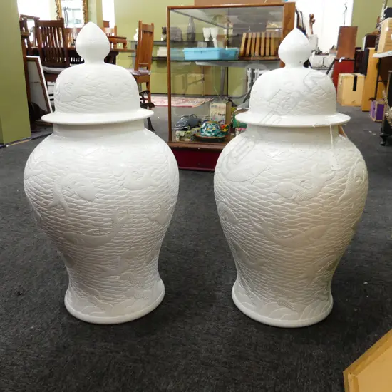 PR LG CHINESE LIDDED WHITE GINGER JARS H.750mm