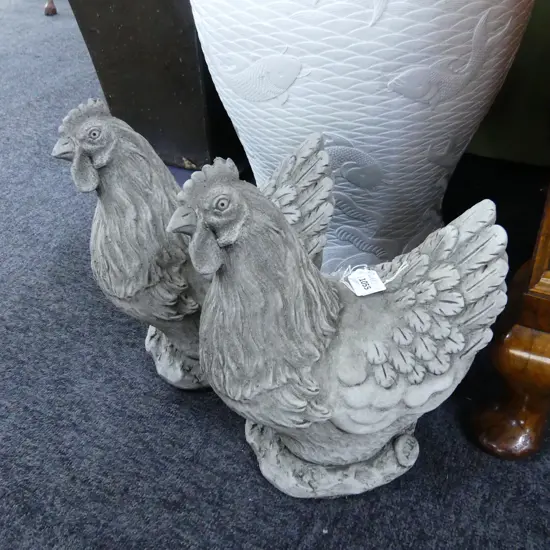 PR OF CONCRETE GARDEN CHICKENS. H.300mm