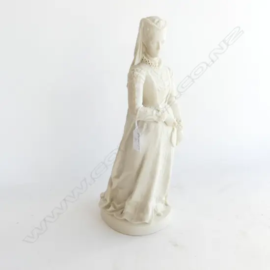 A Victorian Parian figure of an Elizabethan woman stamped to base 'Ceramic & C. P. (Crystal Palace) Art Union'