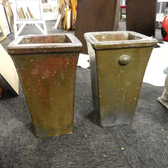 PR SMALL BAY SQUARE PLANTER ANTIQUE GREEN GARDEN POTS