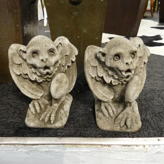 PR OF CONCRETE GARDEN STATUES - SMALL GARGOYLES. H.300mm