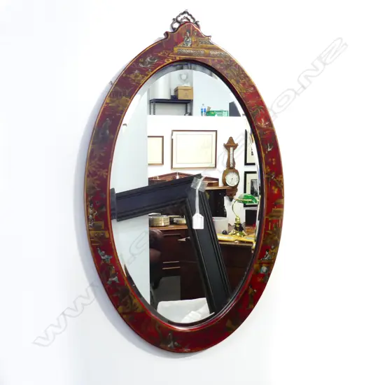 ORIENTAL RED LACQUER OVAL BEVELLED MIRROR 800x500mm