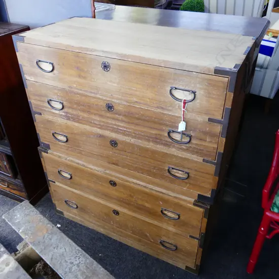 OLD JAPANESE PAULOWNIA AND CEDAR 2 SECTION KIMONO CHEST W/KEY H1030 W880 D400MM