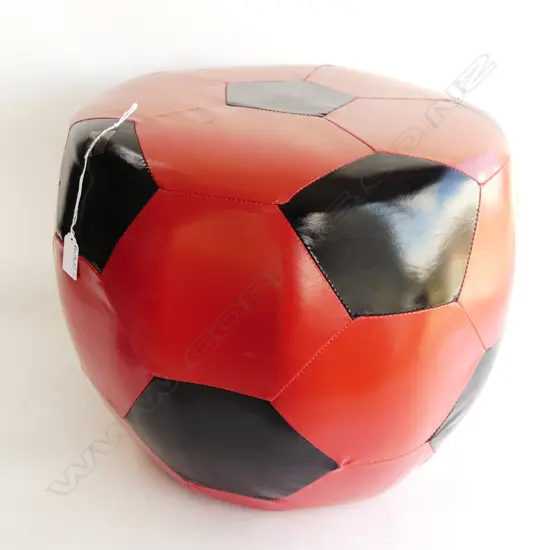 RED VINYL FOOTBALL POUF STOOL 450mm dia / H.350mm