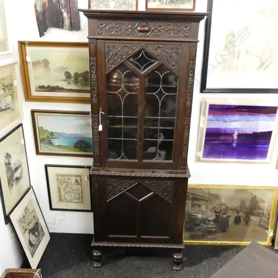 EARLY 20thC DARK OAK JACOBEAN STYLE CABINET 700x330x1750mm