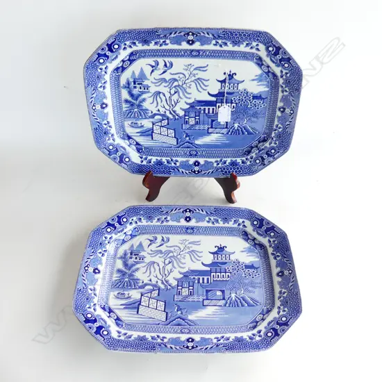 2 LG BURLEIGH WARE WILLOW PATTERN, SERVING DISHES, 400mm