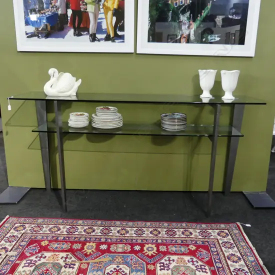 MODERN METAL & GLASS CONSOLE TABLE 1830x455x915mm