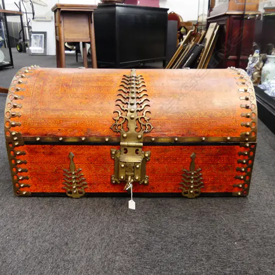 ORANGE PAINTED INDO / PERSIAN CHEST 900x480x465mm