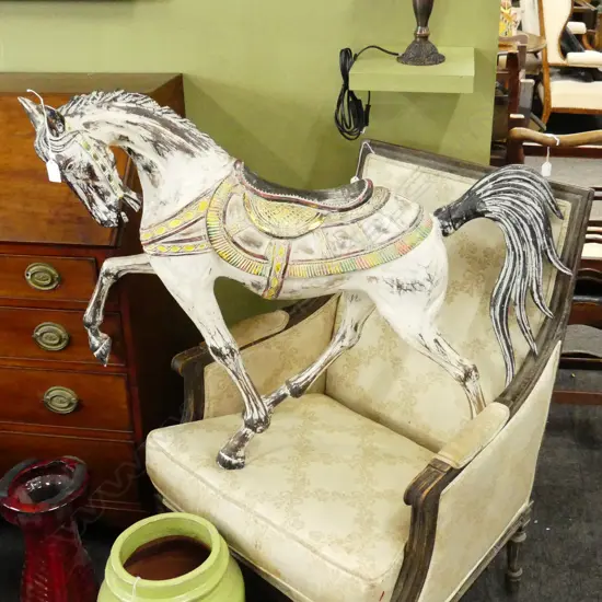 CARVED WOODEN HORSE L.970mm H.740mm