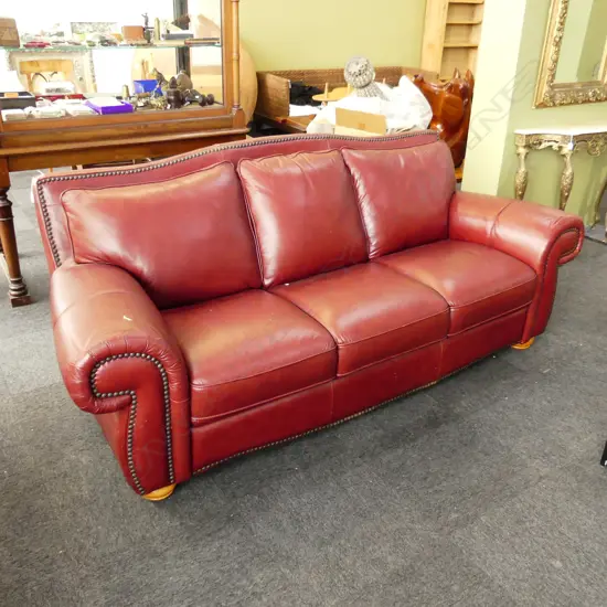 MAROON RED LEATHER 3 SEATER SOFA 2200x950x950mm - CONTEMPO ITALY...