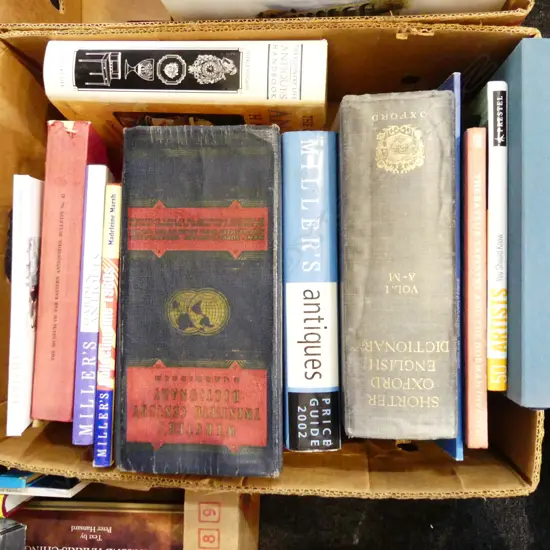LG BOX LOT BOOKS INCL ANTIQUES REFERENCE BOOKS
