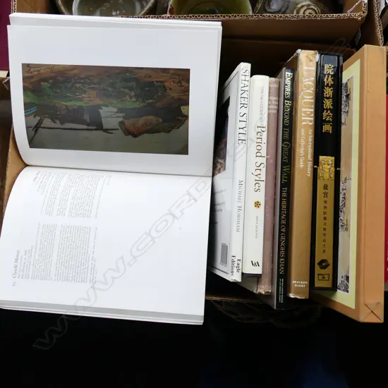 LG BOX LOT BOOKS INCL REFERENCE, ART, ANTIQUES ETC..