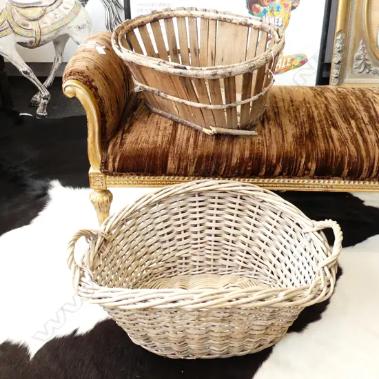 2 LG BASKETS; WOVEN 700x500x300mm + WOODEN (BORER)