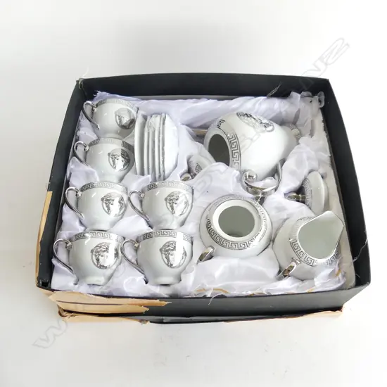 BOXED VERSACE STYLE COFFEE SET; 'MILANO COLLECTION' CHINA