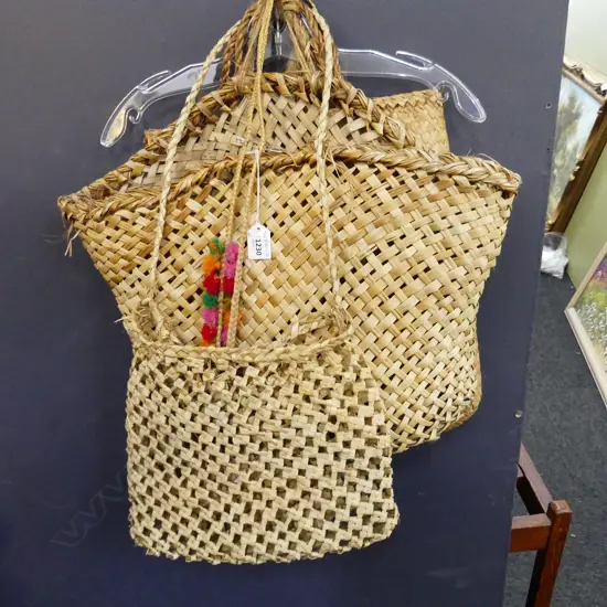 4 VINTAGE WOVEN FLAX KETE the largest width 500mm.