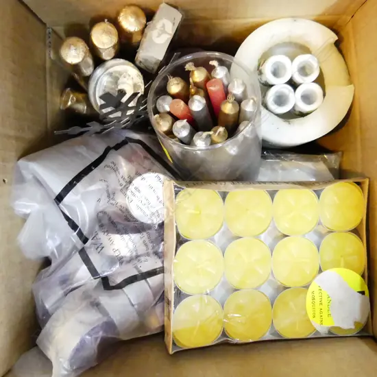 BOX LOT CANDLES ETC