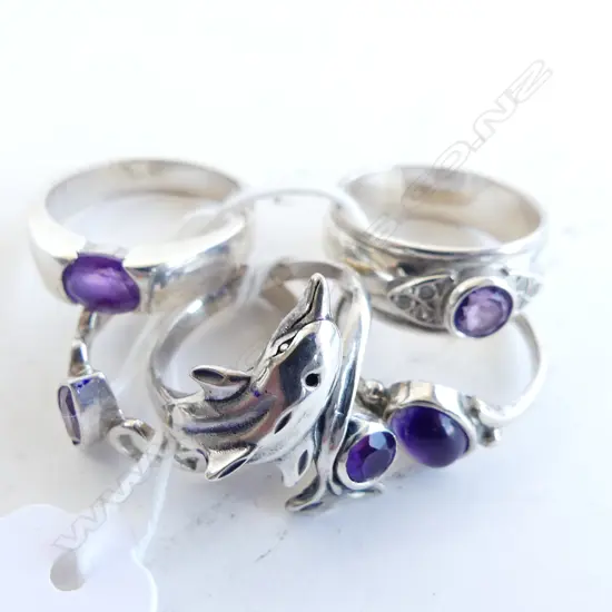 5 925 SILVER & AMETHYST RINGS