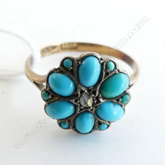 18CT TURQUOISE & DIAMOND RING 2.7 GRAMS SIZE Q