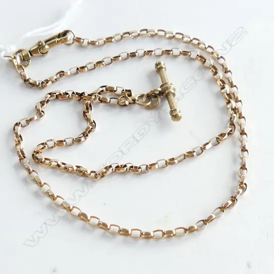 9CT GOLD ALBERT STYLE NECK CHAIN W T BAR L.440mm 5.92gms