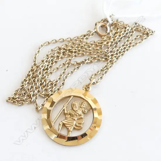 9CT GOLD ST CHRISTOPHER PENDANT NECKLACE L.540mm. 7.17gms
