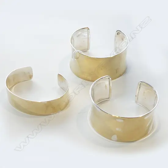 PR WIDE 925 SILVER CUFF BRACELETS + ONE OTHER GOLD PLATED