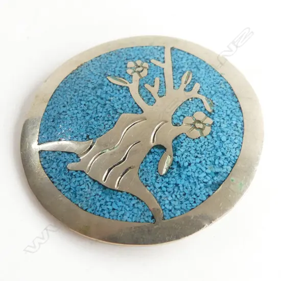 LG MEXICAN SILVER & BLUE ENAMEL PENDANT DIA 42MM, 13.08GMS