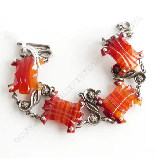 ESTATE FANCY SILVER & AGATE BRACELET