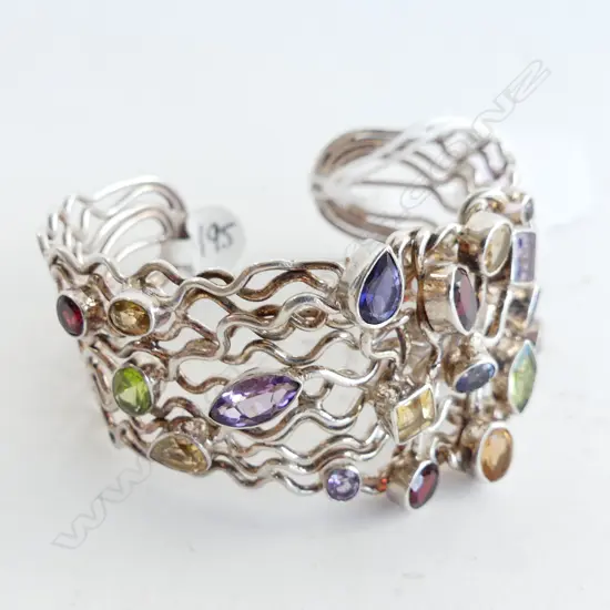 925 SILVER & GEMSTONE CUFF BANGLE 45 GRAMS