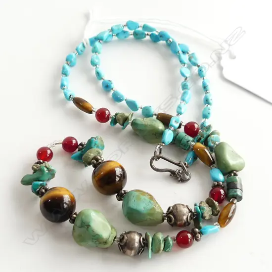 ETHNIC NECKLACE WITH TURQUOISE, TIGERS EYE, CARNELIAN ETC..