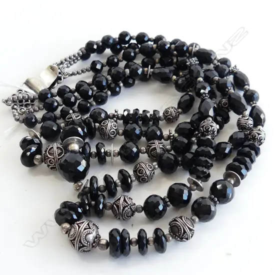 925 SILVER & BLACK ONYX 3 STAND NECKLACE L.425mm