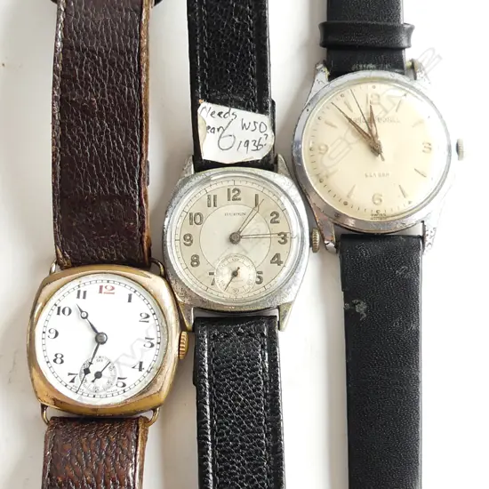 THREE MANUAL WIND WRISTWATCHES.ERNEST BOREL. BUREN AND DECO GOLD PLATED. 