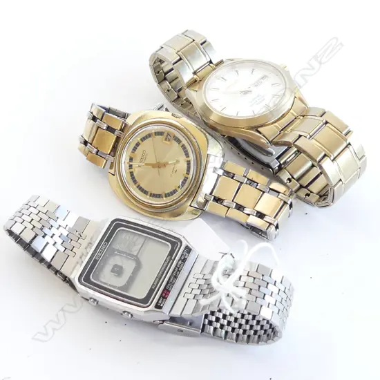 3 VINATGE/retro SEIKO GENT'S WRISTWATCHES: 1 DIGITAL 'ALARM CHRONOGRAPH' working other gold plated