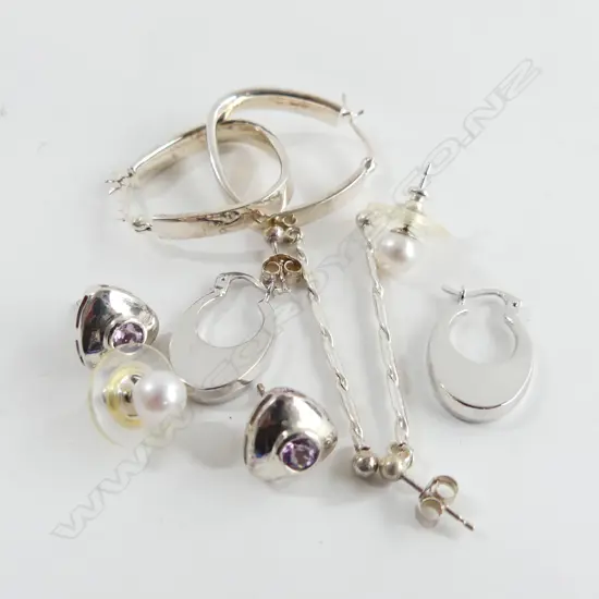 5 PRS ASST EARRINGS, NEW, PEARL, STG SILVER & W/GOLD HOOPS 1.6GMS