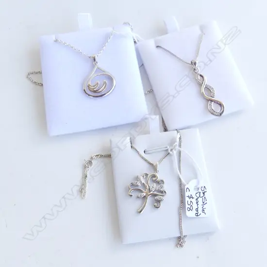 3 925 SILVER PENDANT NECKLACES; TREE, WAVES, SPIRAL