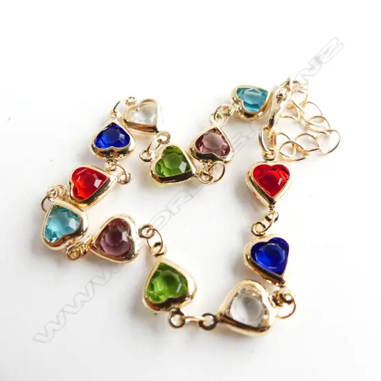 GOLD GILT MULTI GEM SET HEART BRACELET