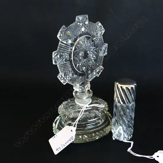 S/SILVER TOPPED PERFUME BOTTLE H75MM & CRYSTAL PERFUME BOTTLE H155MM