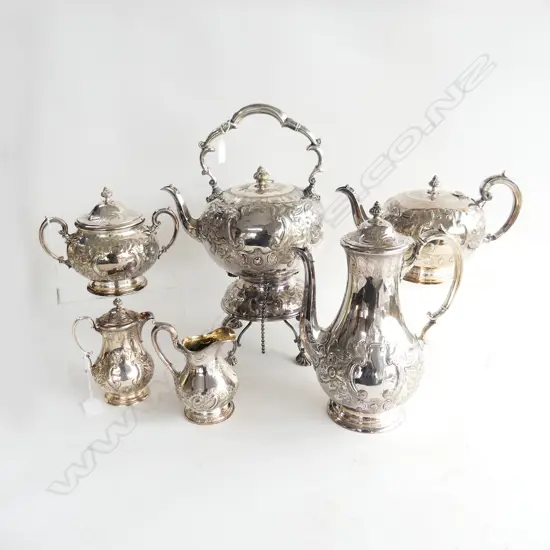 IMPRESSIVE VICTORIAN SILVERPLATE SIX PIECE TEA SET (see long description)